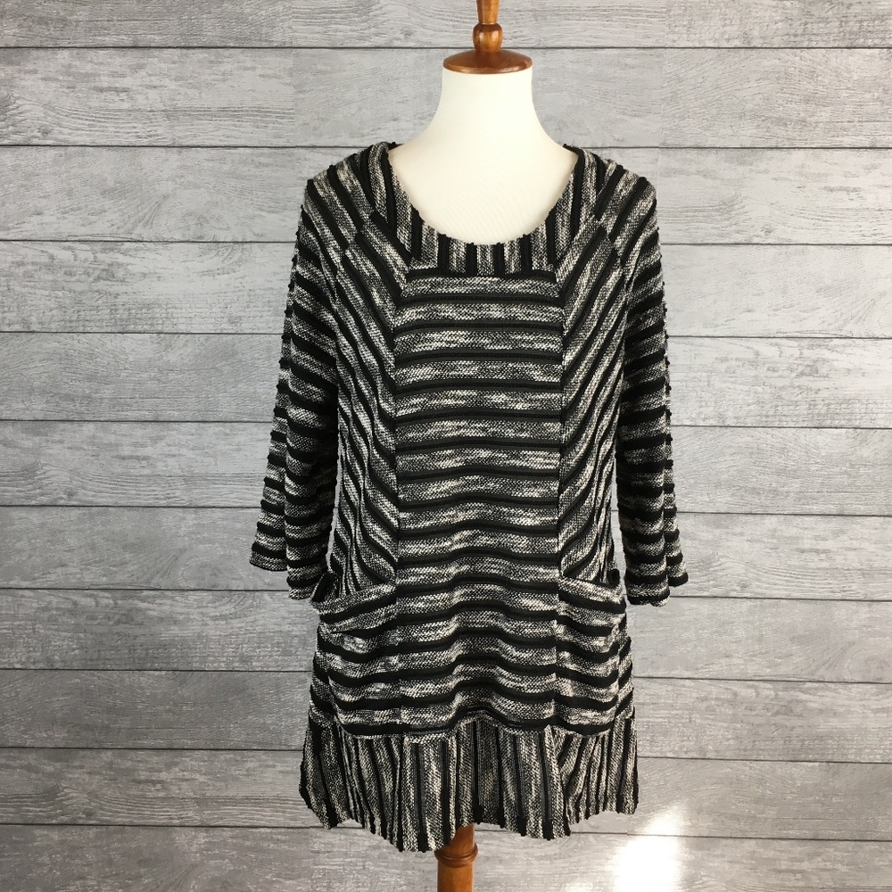 Kaktus Black & White Cotton Blend Tunic Top Sz L